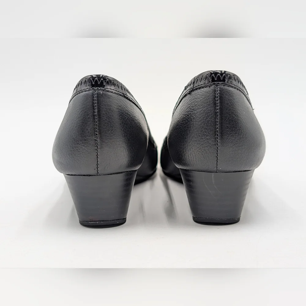 Cole Haan Women's Size 5B Black Leather Wedge Glossy Cap Toe Comfort Footbed